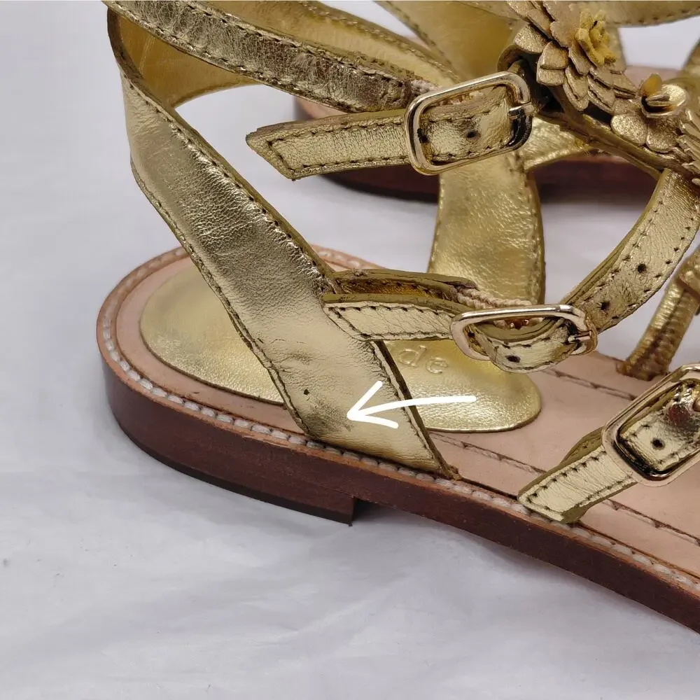Kate Spade Womens Gladiator Sandals Size 8.5 Gold Floral Boho Vacation Summer - Picture 8 of 15